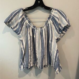 Faherty Blue and White Striped Blouse